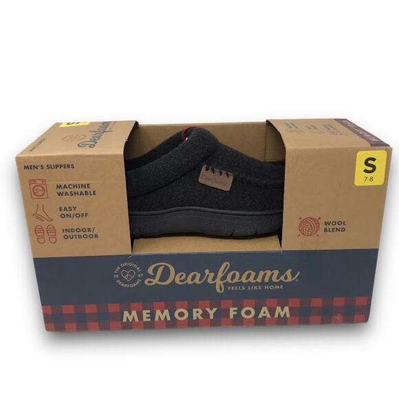 dearfoams Other - Dearfoams Mens Clog Slippers S 7-8 Wool Blend Memory Foam No Sweat Black NIB